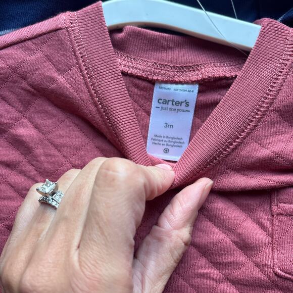 Carter's Boys 3 Month Quilted Outfit Set 3 Piece Top and Bottom Blue Red NEW - Picture 4 of 6